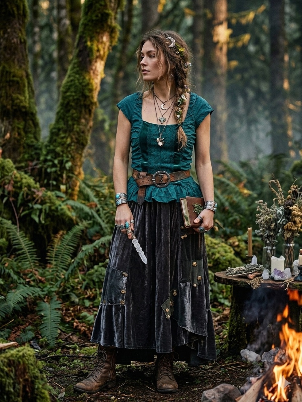 Y2K Teal Lace-Panel Fairy Core Bohemian Blouse